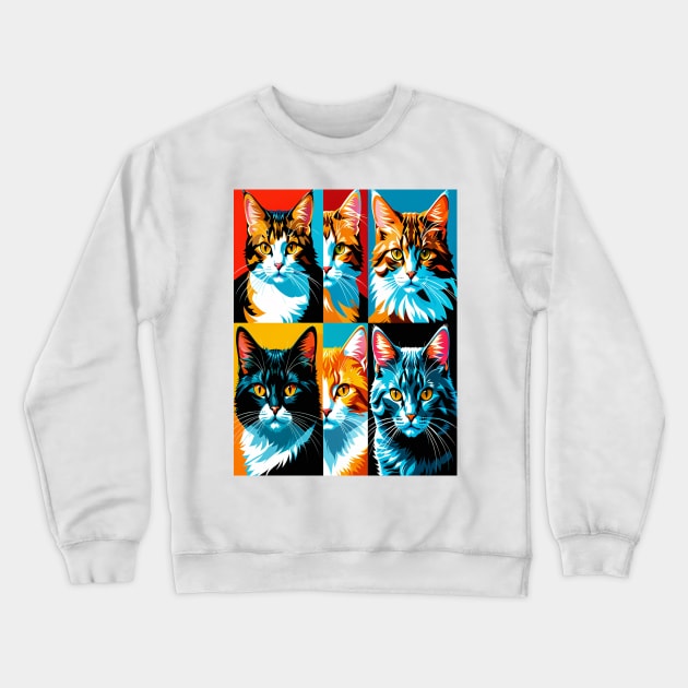 Pop Art Cat Portraits Crewneck Sweatshirt by Banyu_Urip